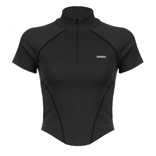Damen Sportliches Kurzarm-Trikot mit hochstehendem Kragen und komfortablem Schnitt EB