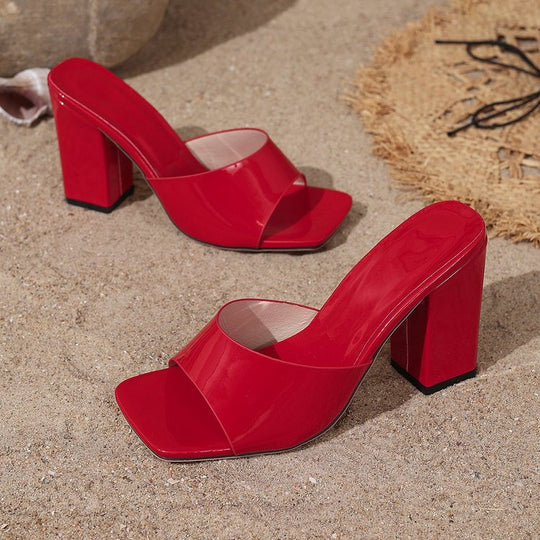 Damen Plateau-Mules mit transparentem Riemendesign und robustem Blockabsatz EB