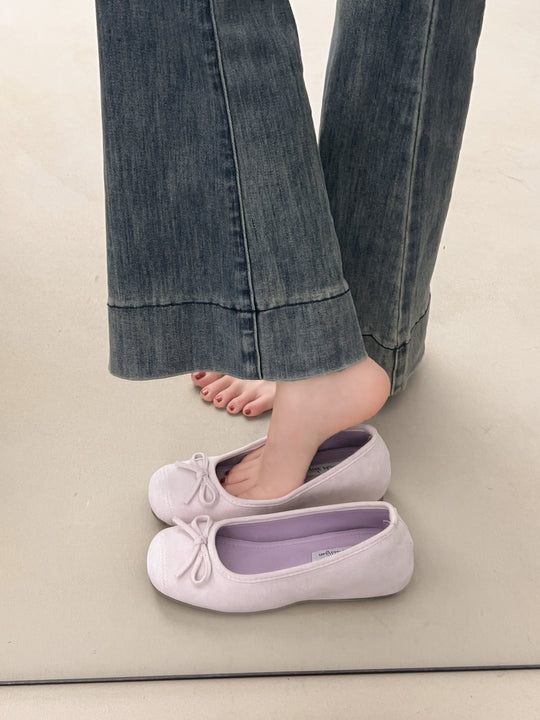 Damen Ballerinas mit zarter Schleifenapplikation und weichem Veloursleder EB