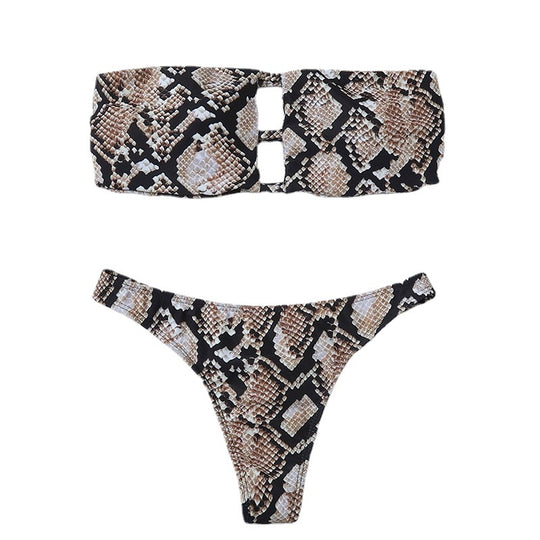 Damen Bandeau-Bikini mit elegantem Cut-Out und auffälligem Schlangenprint EB