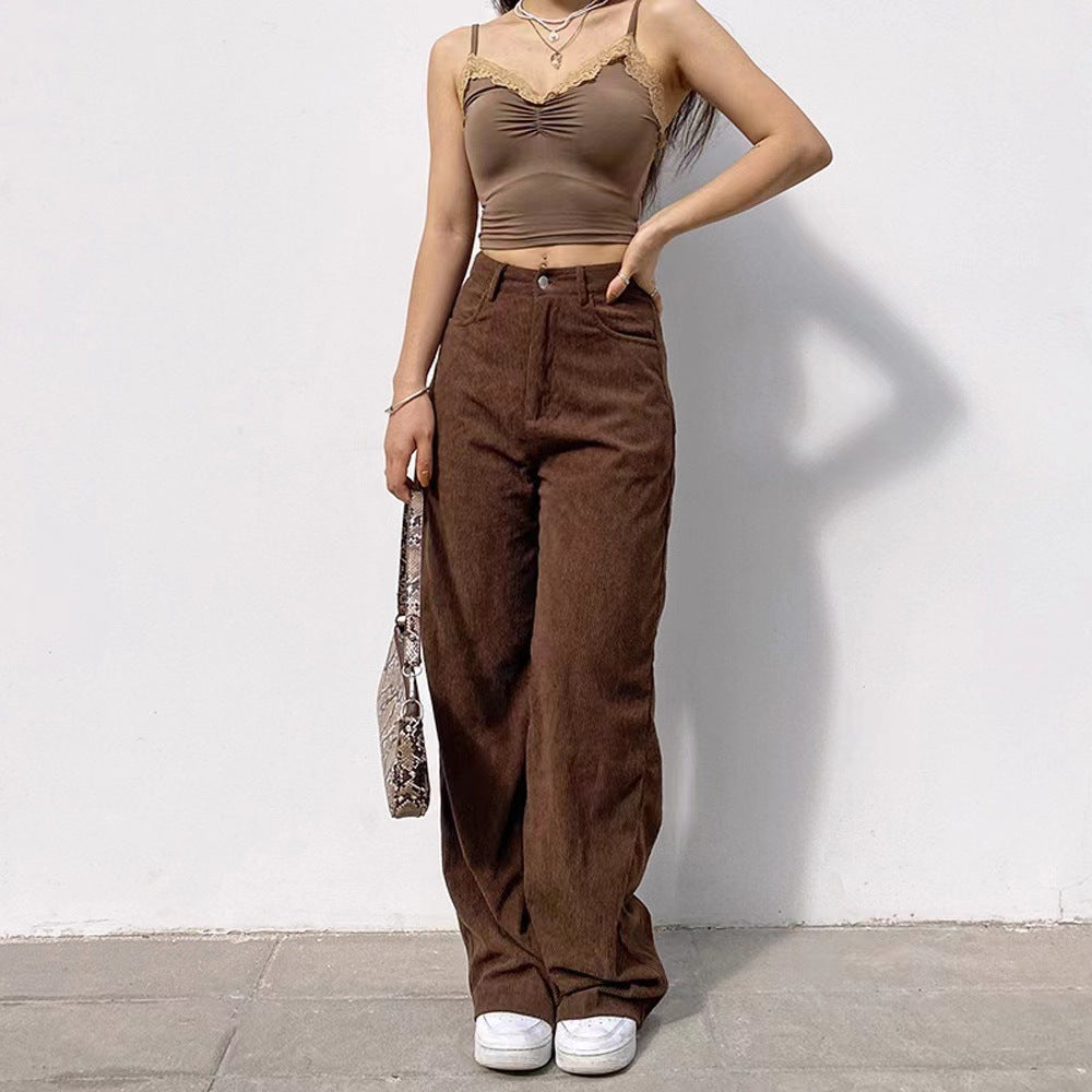 Damen Weite Cordhose mit hohem Bund und dekorativen Seitentaschen EB