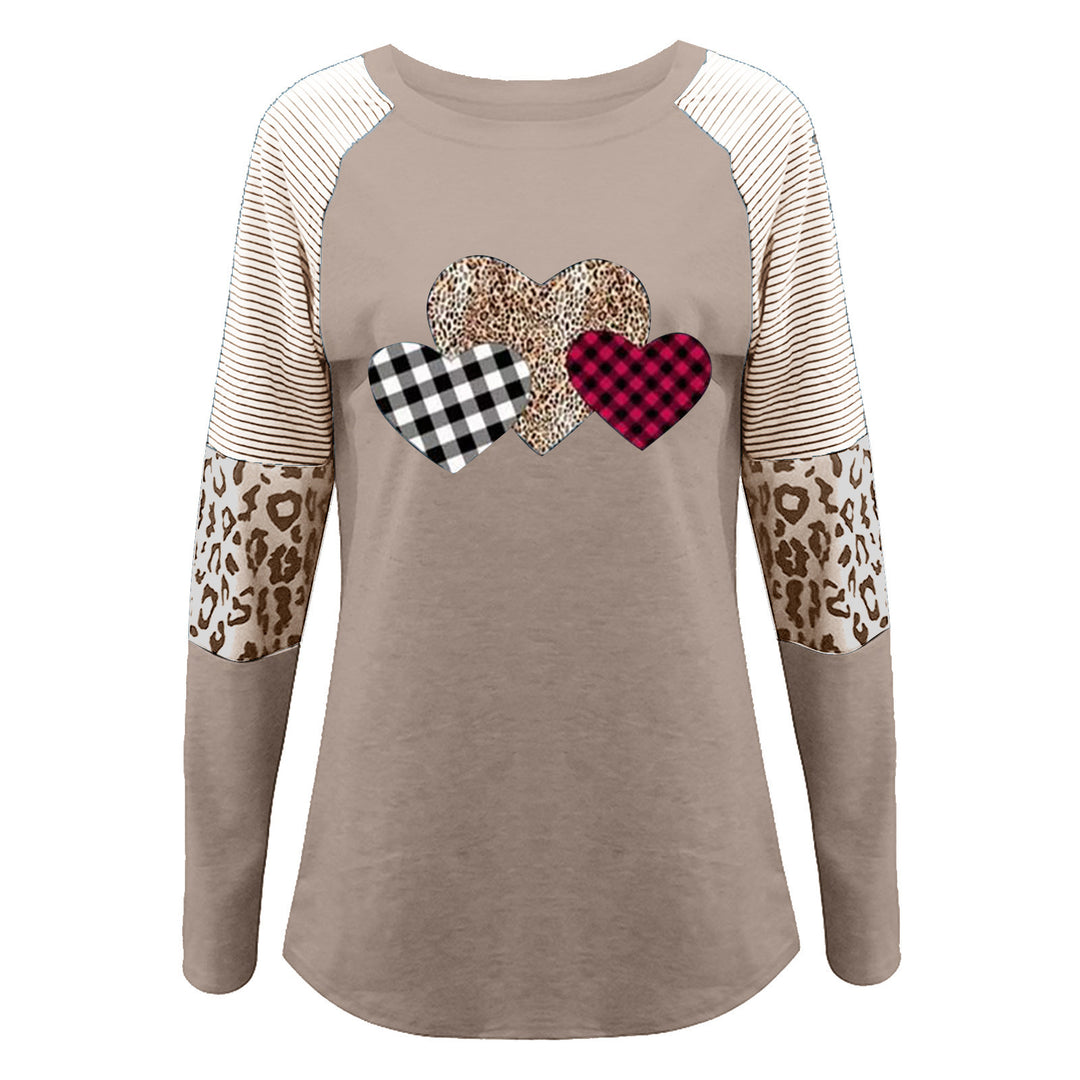 Damen Lässiges Langarmshirt mit Herzmuster und strukturiertem Design EB