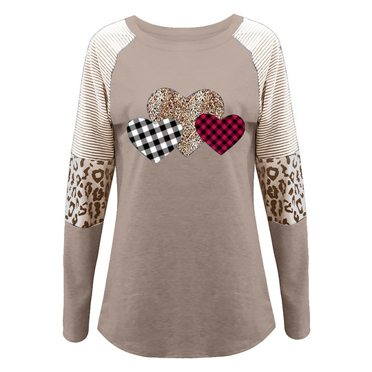 Damen Lässiges Langarmshirt mit Herzmuster und strukturiertem Design EB