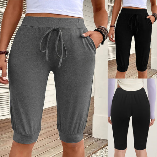 Damen Sportliche Capri-Hosen mit elastischem Bund und praktischen Seitentaschen EB