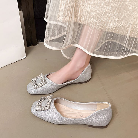 Damen funkelnde Ballerinas mit zierlichem Schmuckdetail EB