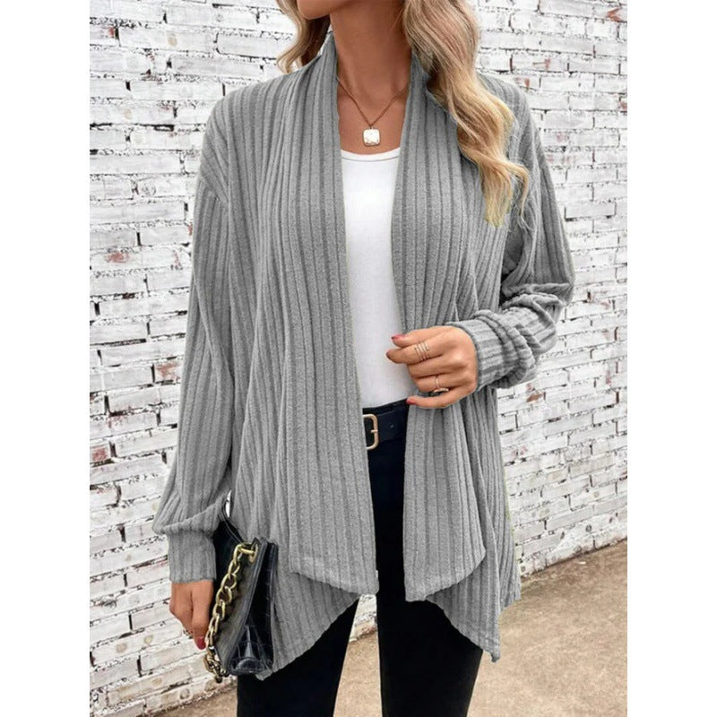 Damen Gestreifter Cardigan mit offenem Schnitt und langen Ärmeln EB