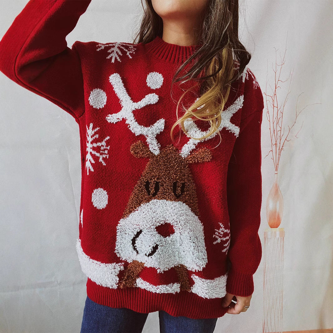 Damen Kuscheliger Weihnachts-Pullover mit lustigem Rentier-Motiv EB