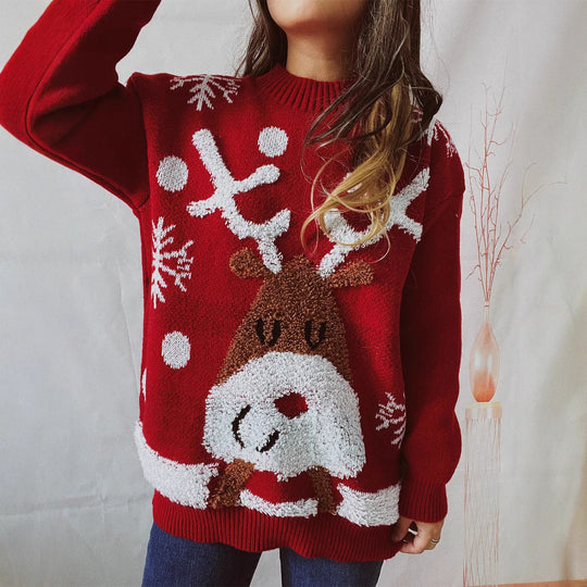 Damen Kuscheliger Weihnachts-Pullover mit lustigem Rentier-Motiv EB