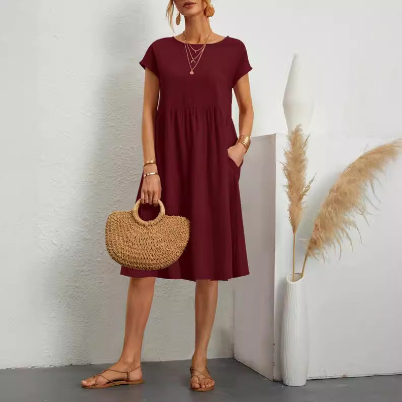 Damen Freizeitleinenkleid mit leichtem Schnitt und Taschen EB