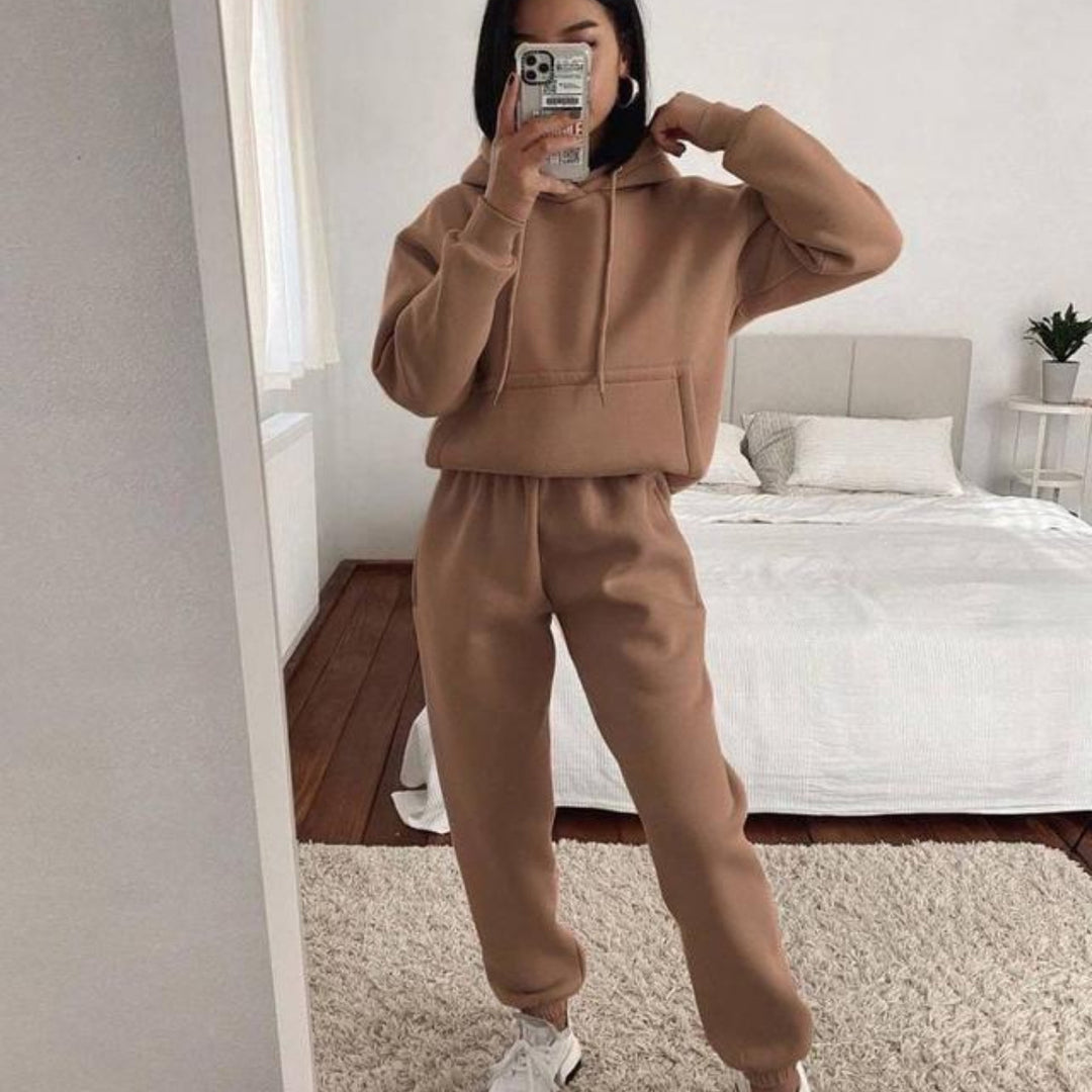 Damen nan kuscheliger Oversize-Kapuzenpullover und Highwaist-Jogginghose Set EB