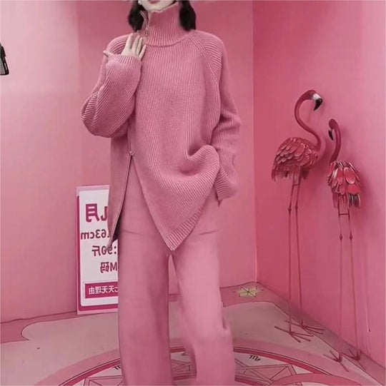 Damen Strickensemble mit Rollkragen und Reißverschluss EB