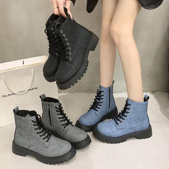 Damen nan robuste Schnür-Boots mit tiefem Profil, gepolstertem Komfortfußbett und seitlichem Reißverschluss EB