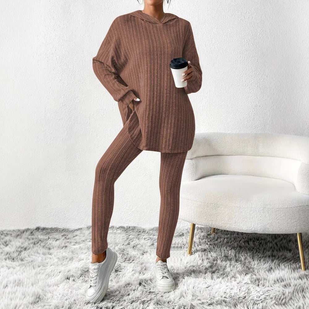 Damen Leggings-Set mit strukturiertem Langarmoberteil und bequemer Passform EB