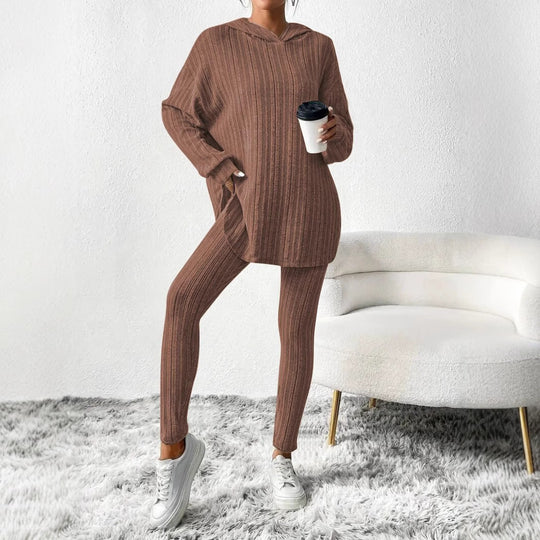 Damen Leggings-Set mit strukturiertem Langarmoberteil und bequemer Passform EB