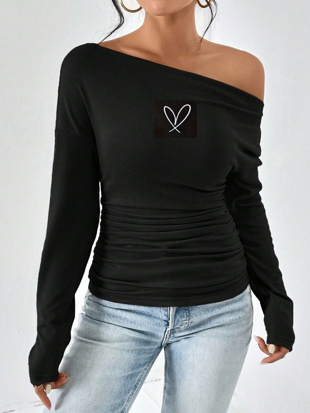 Damen Off-Shoulder Langarmshirt mit Raffung EB