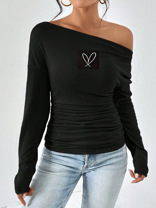 Damen Off-Shoulder Langarmshirt mit Raffung EB