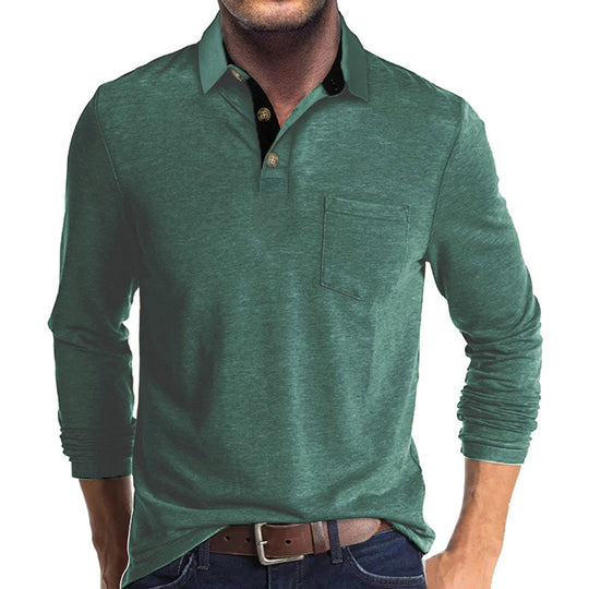 Herren elegantes Langarm Poloshirt mit modernem Kragen und leichtem Stretch EB