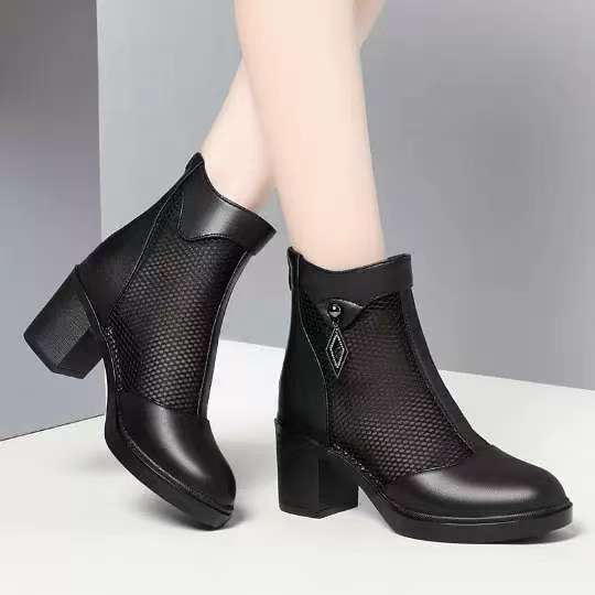 Damen modische Ankle Boots mit transparenter Netzstruktur und elegantem Absatz EB