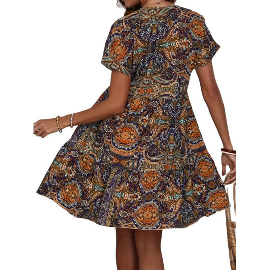 Damen Minikleid mit lässigem V-Ausschnitt und voluminösem Rock EB