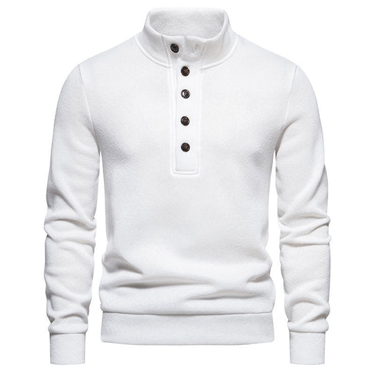 Herren bequemer Stehkragenpullover mit Knopfleiste und strukturiertem Design EB