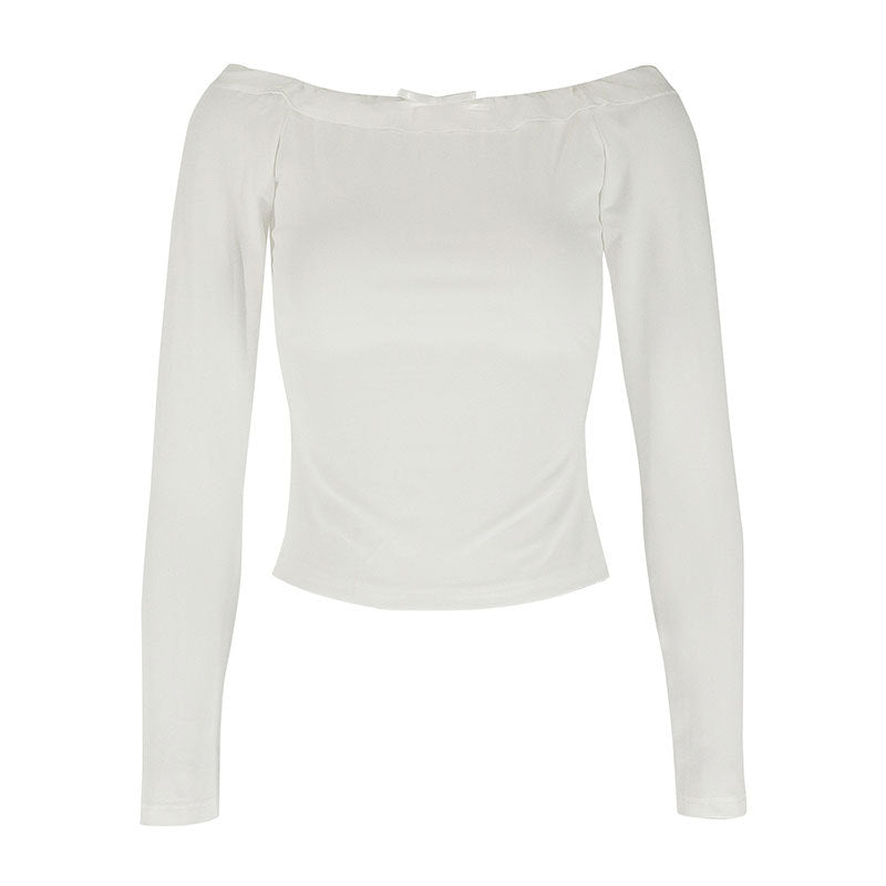 Damen Off-Shoulder Langarmoberteil mit zartem Rüschenbesatz EB