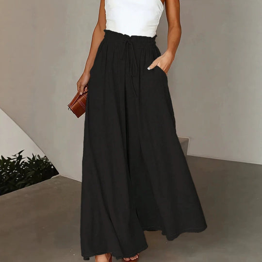 Damen nan fließende Palazzo-Hose mit Paperbag-Taille und tiefen Eingrifftaschen EB