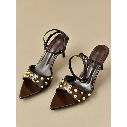 Damen elegante Slingback-Pumps mit goldenen Nieten EB
