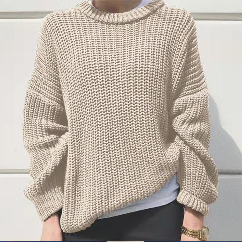 Damen legerer Grobstrickpullover mit weitem Schnitt und trendy Maschenmuster EB