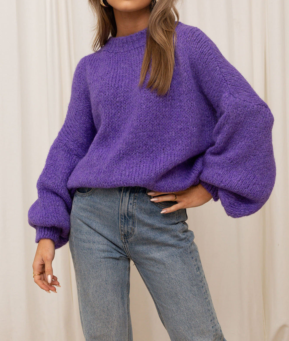 Damen gemütlicher Oversize-Pullover mit voluminösen Ärmeln und weichtexturiertem Strick EB