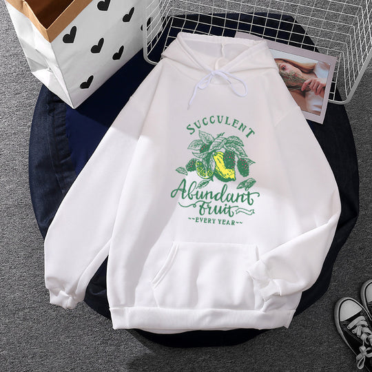 Damen nan Kapuzenpullover im Relaxed-Fit mit botanischer Frucht-Illustration und Kängurutasche EB