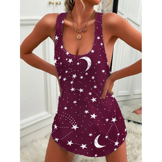 Damen luftiges Trägershirt mit Sternen- und Mondmotiv EB