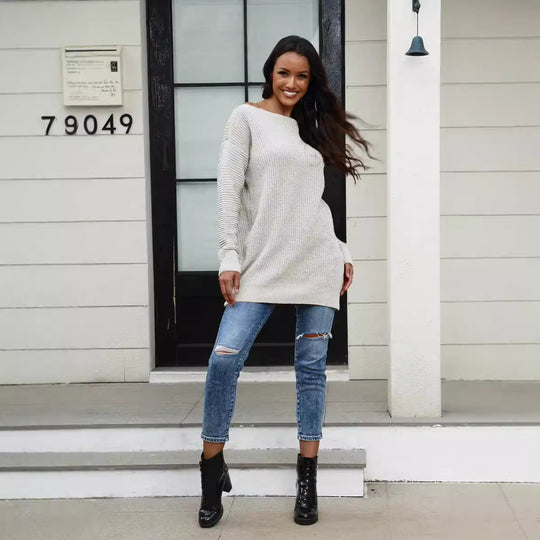 Damen Oversized Strickpullover mit Struktur und weitem Schnitt EB