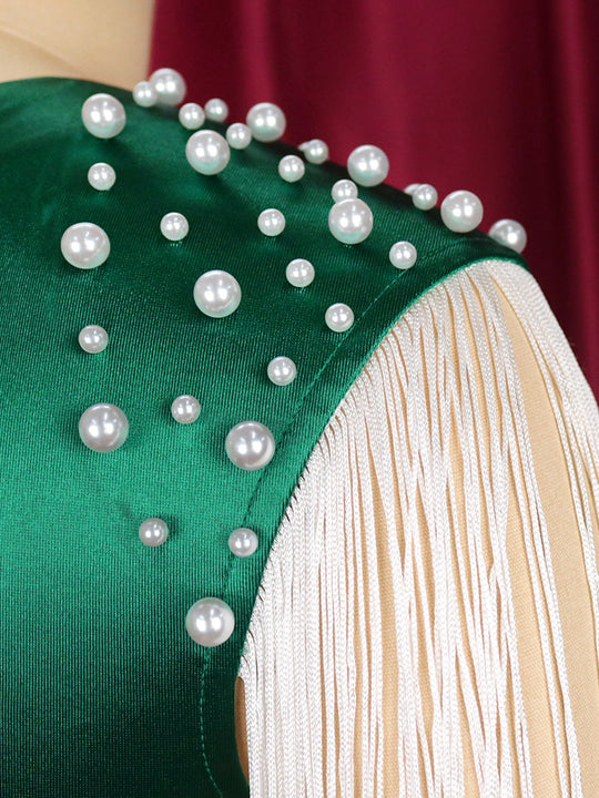 Damen Einseitiges Cocktailkleid mit funkelnden Fransen und eleganter Taillierung EB