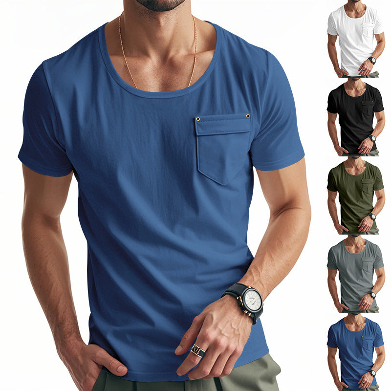 Herren Basic V-Ausschnitt T-Shirt mit Brusttasche EB