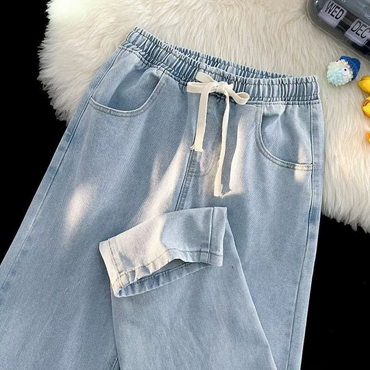 Damen lässige Denim-Hose mit elastischem Bund und praktischen Eingrifftaschen EB