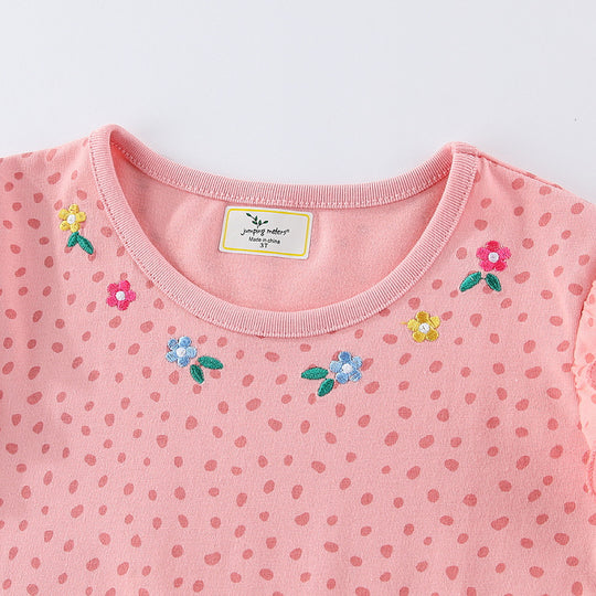 Mädchen Langarmkleid mit niedlichen Hasen- und Blumenapplikationen EB