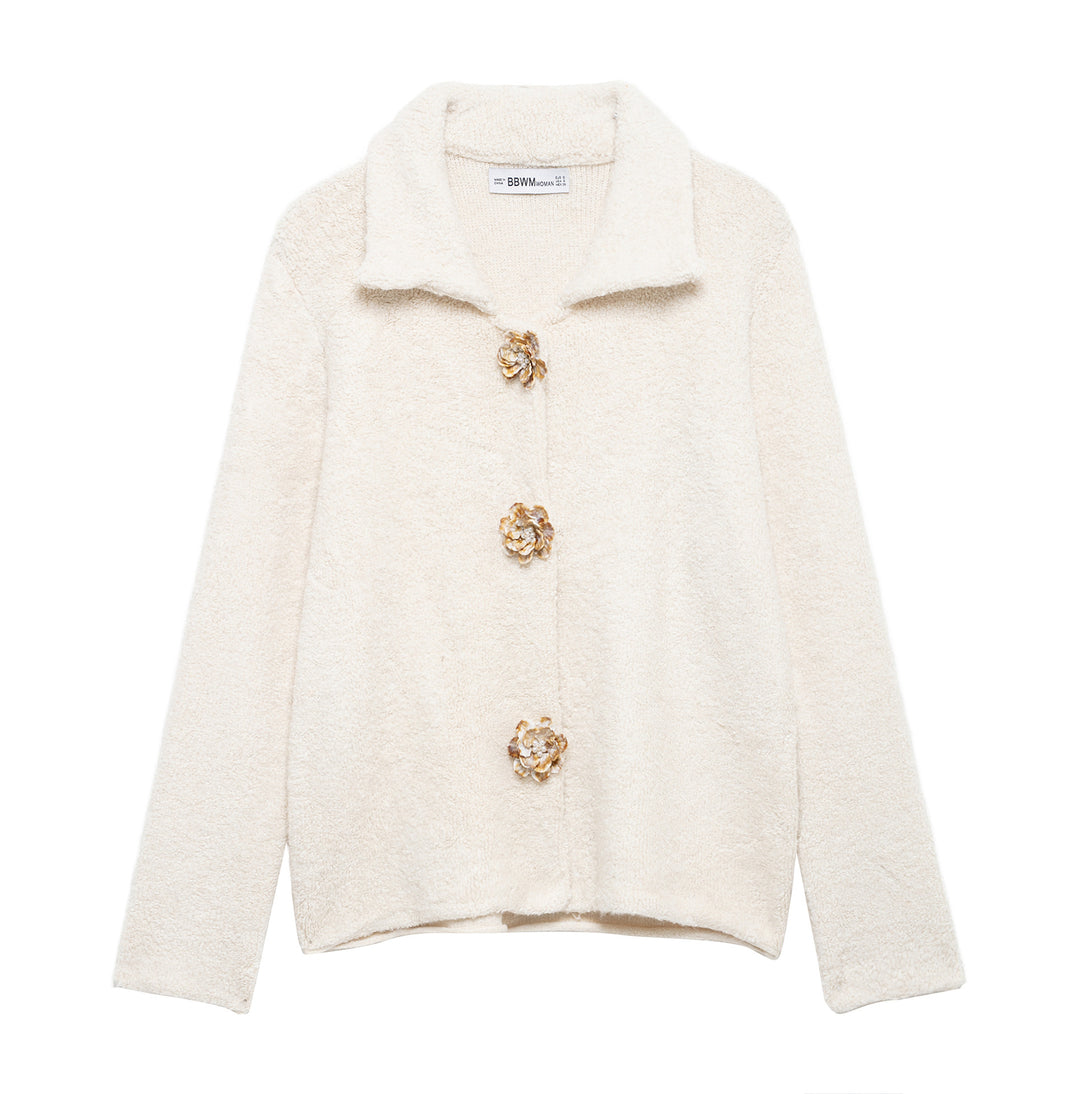 Damen elegante Strickjacke mit dekorativen Knopfdetails EB