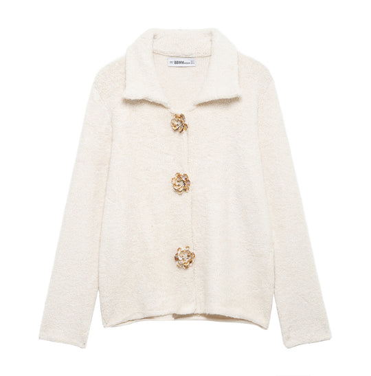 Damen elegante Strickjacke mit dekorativen Knopfdetails EB