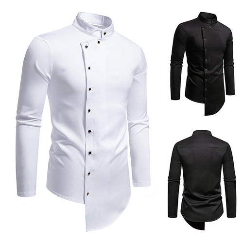 Herren modisches Hemd mit asymmetrischem Knopfdesign und elegantem Kragen EB
