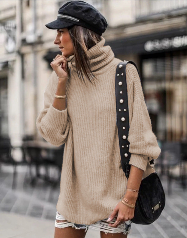 Damen Grobstrickpullover mit hohem Kragen und lässiger Passform EB