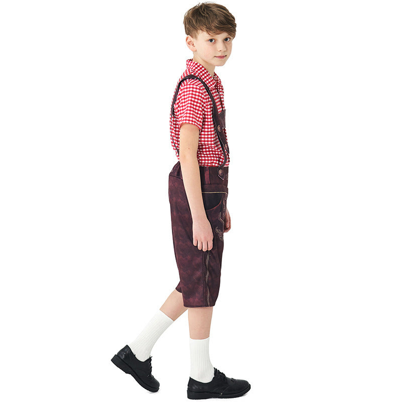 Damen nan traditionelle Trachtenlederhose mit verstellbaren Trägern und kariertem Blusen-Set EB