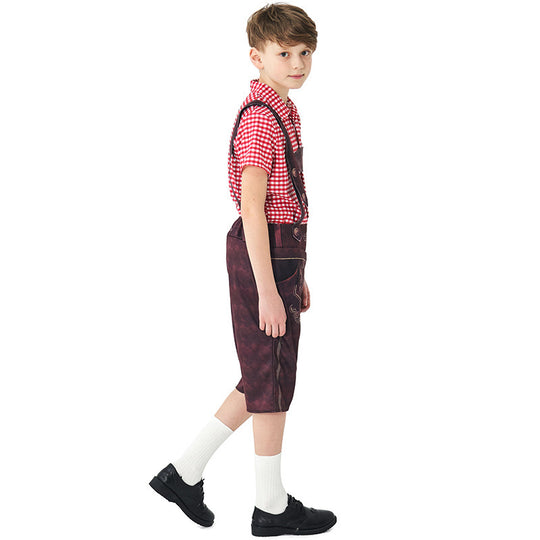 Damen nan traditionelle Trachtenlederhose mit verstellbaren Trägern und kariertem Blusen-Set EB