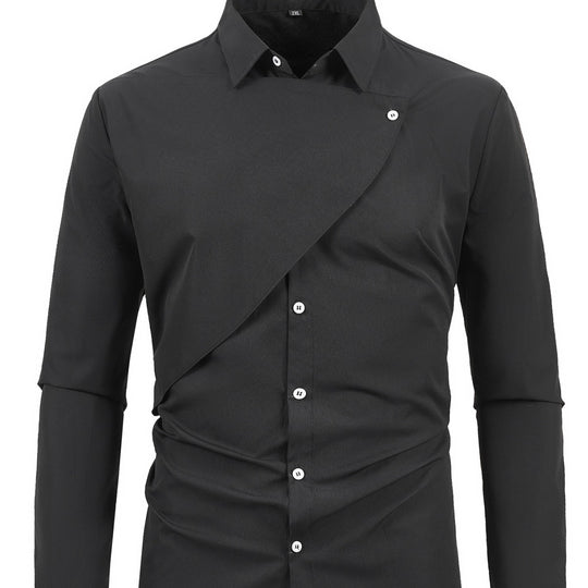 Herren Kreatives Langarmhemd mit asymmetrischem Design EB