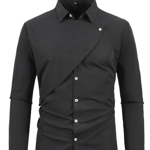 Herren Kreatives Langarmhemd mit asymmetrischem Design EB