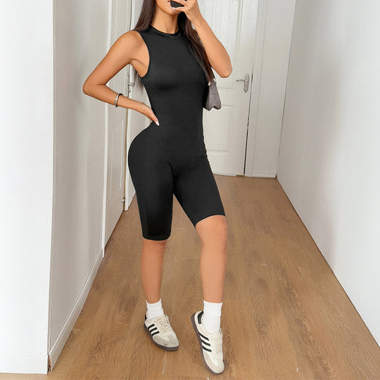Damen Sportlicher Bodycon Einteiler mit hohem Kragen EB