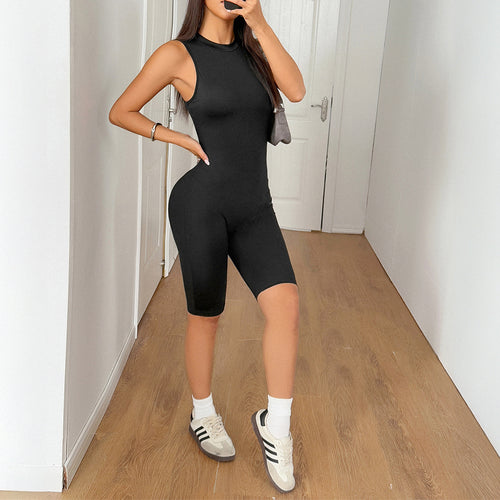 Damen Sportlicher Bodycon Einteiler mit hohem Kragen EB