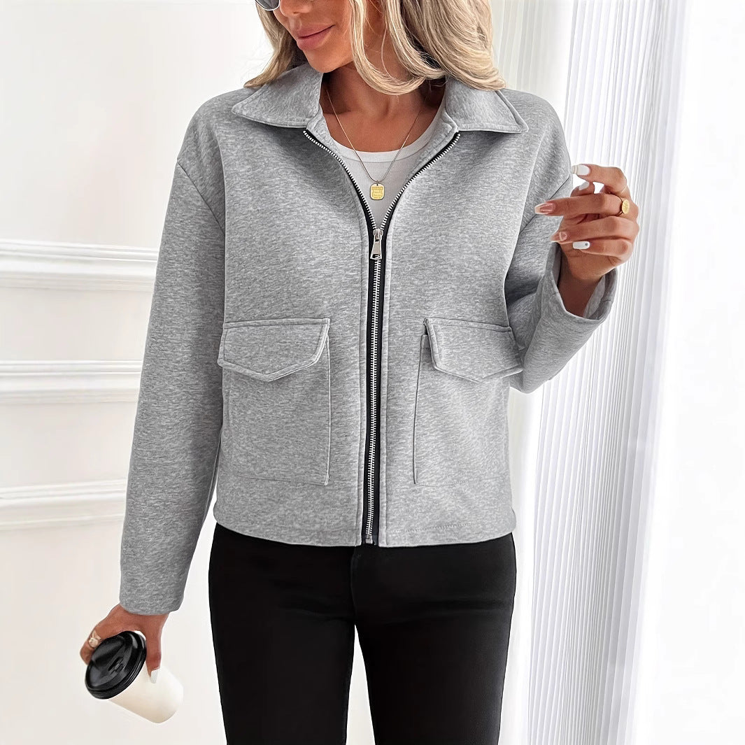 Damen lässige Zip-Jacke mit praktischen Taschen EB