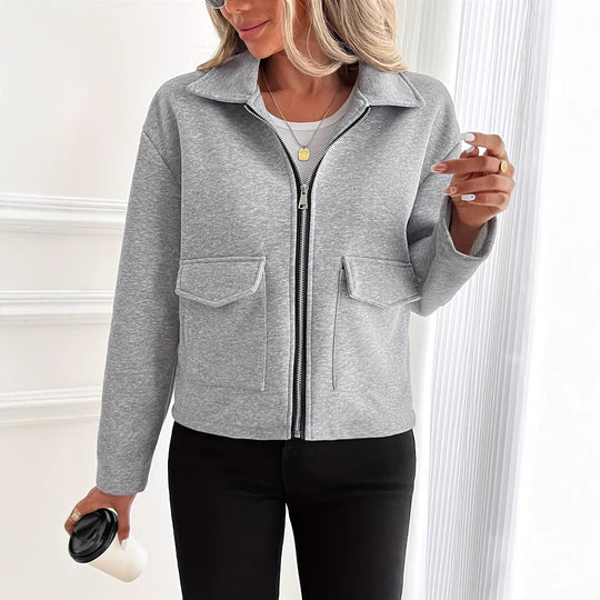 Damen lässige Zip-Jacke mit praktischen Taschen EB