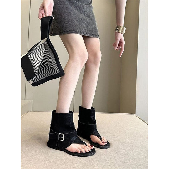 Damen modische Fersenlose Sandalen mit elastischem Knöchelriemen EB