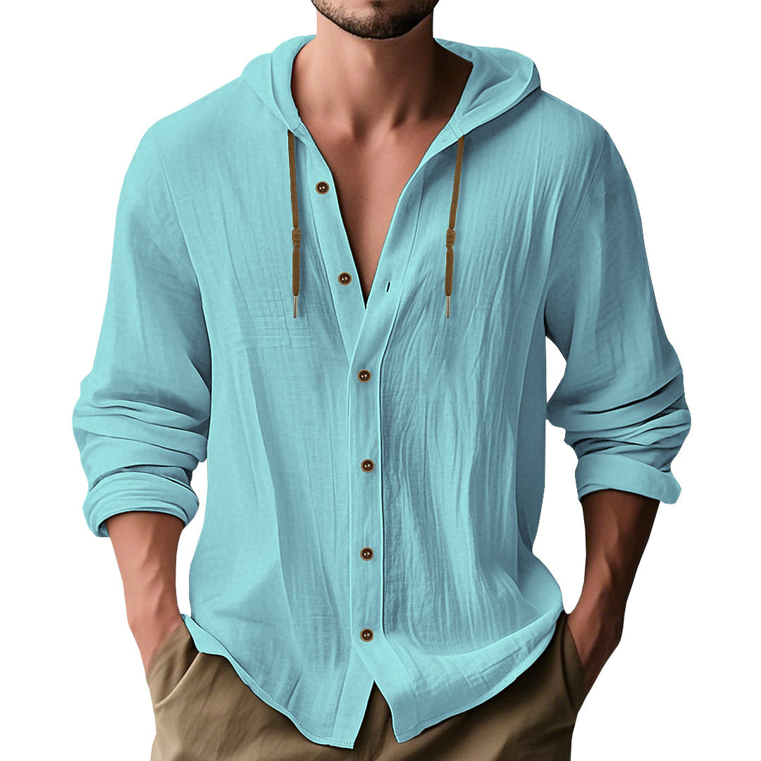 Herren lässige Kapuzenshirtjacke mit Knopfleiste und praktischen Taschen EB